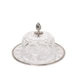 Cut glass and silver cheese serving dish