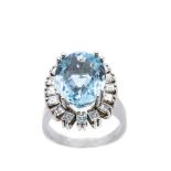 White gold, simile aquamarine and diamonds ring