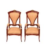 Spanish mahogany wood pair of armchairs, c.1898