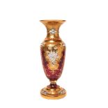 Bohemia red glass with gold trim and enamel vase