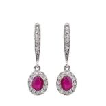 White gold, diamonds and ruby earrings