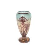French Art Deco etched cameo glass "Chardon" vase, c.1925