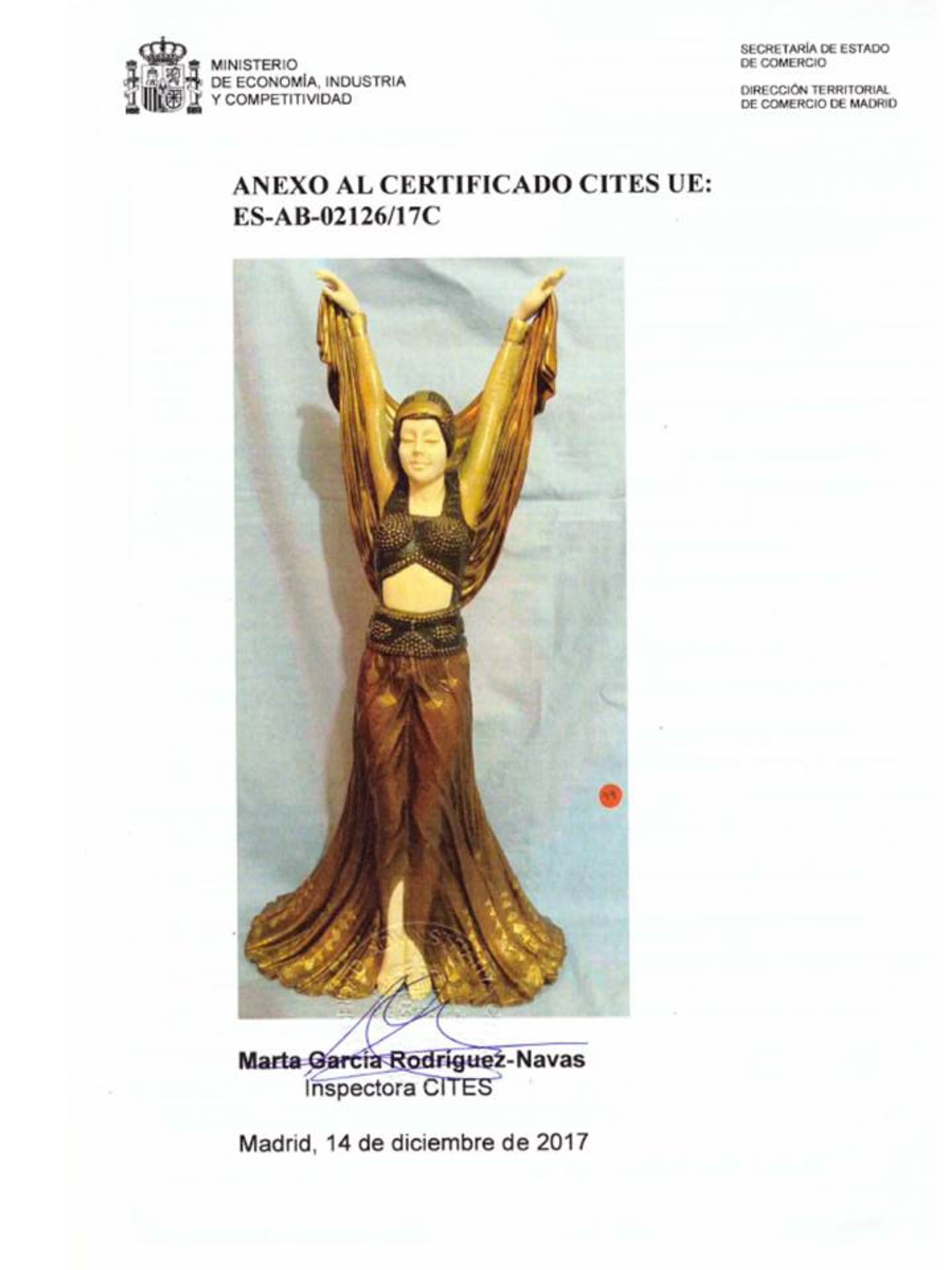 European chryselephantine Art Deco style enamelled bronze and ivory dancer sculpture - Bild 3 aus 3