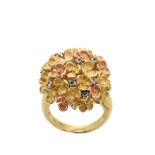 Gold, pink gold and diamonds flowers ring