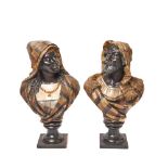 Austrian polychrome terracotta pair of busts, c.1900