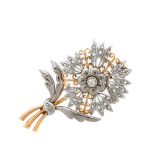 Gold, white gold and diamonds flowers brooch