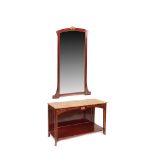 Spanish mahogany wood and marble console with mirror, c.1898