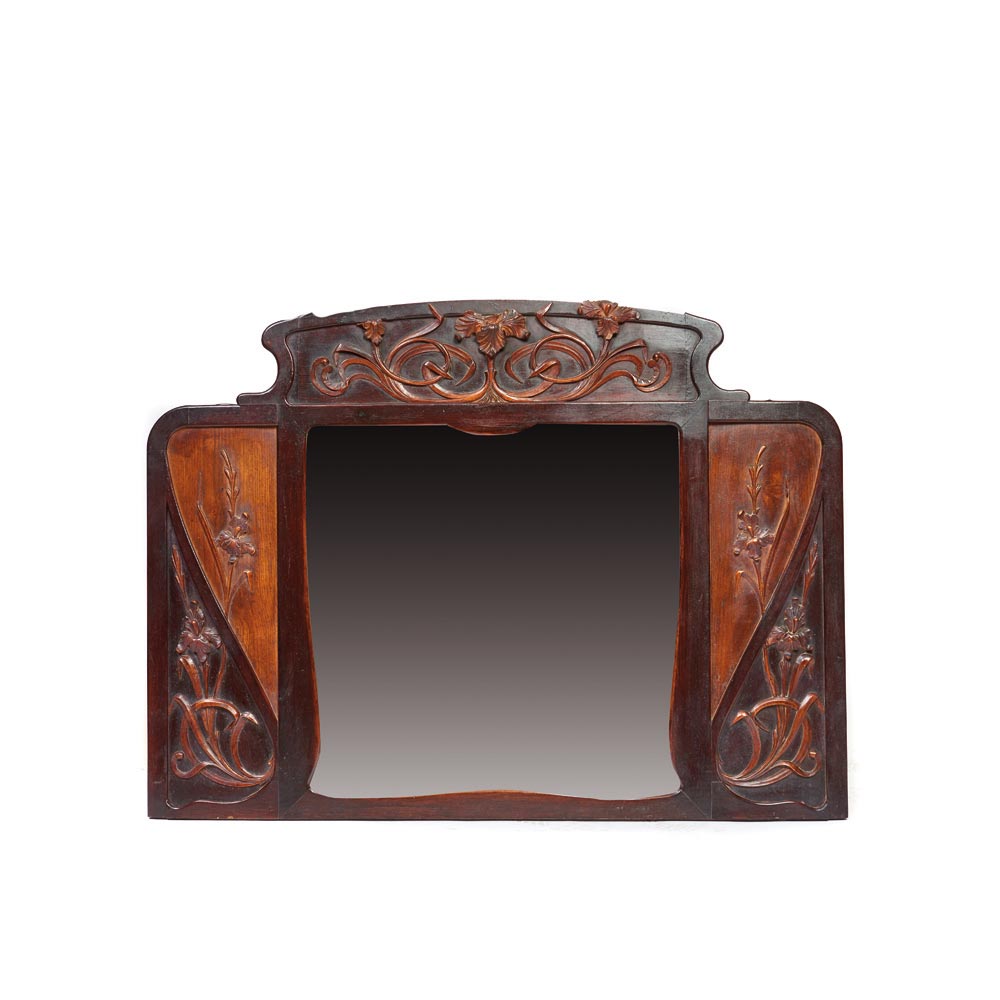 Modernist carved oak wood mirror, early 20th century