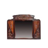 Modernist carved oak wood mirror, early 20th century