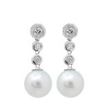 White gold, diamonds and Australian pearl earrings