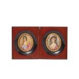 Gouache on bone pair of miniatures, early 20th century