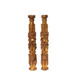 Carved, polychrome and gilt pair of columns, 18th century