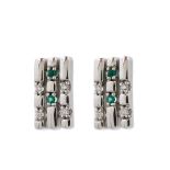 White gold, diamonds and emeralds earrings