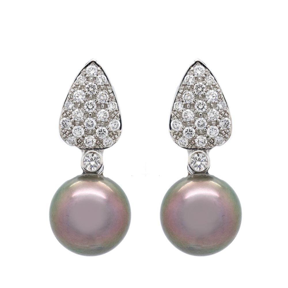 White gold, diamonds and Tahiti pearl earrings