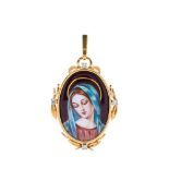 Gold, diamonds and enamel Virgin locket