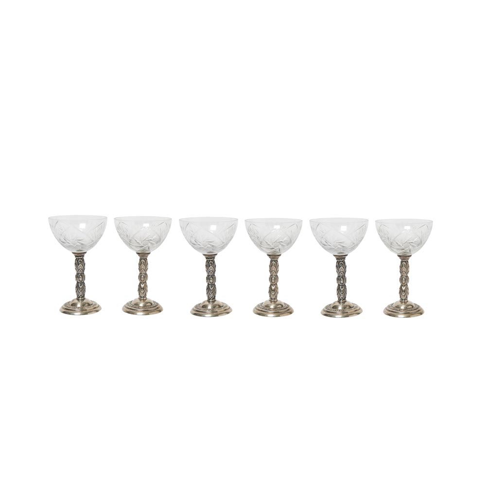 Cut glass and silver glasses set