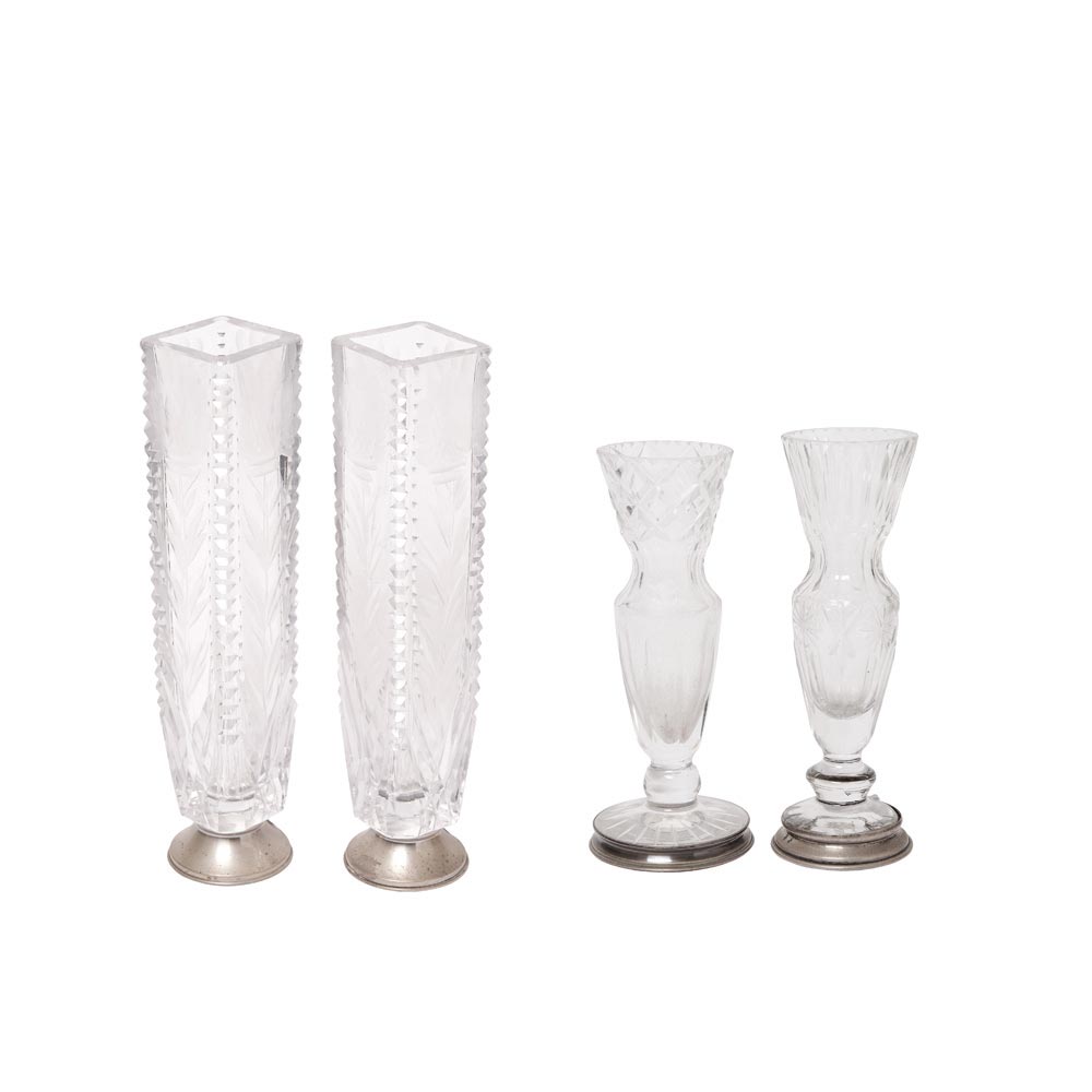 Cut glass and silver vases lot