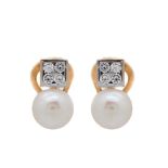 Gold, white gold, diamonds and cultured pearl earrings