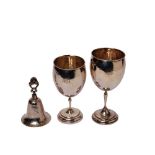 Silver bell and two glasses lot