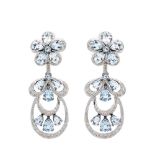 White gold, bluing gold, diamonds and aquamarines flowers earrings
