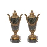 French Napoleon III marble and bronze Louis XVI style pair of cups, late 19th century