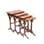French Art Nouveau "Cigogne" walnut, oak, ash and beech wood nesting tables, c.1900
