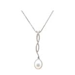 White gold, diamonds and cultured pearl pendant