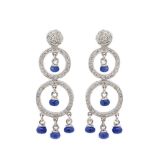 White gold, diamonds and blue sapphire earrings