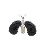 Portuguese white gold 19K, diamonds and onyx butterfly brooch