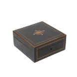 French Napoleon III ebony wood with brass and mother-of-pearl marquetry box, late 19th century