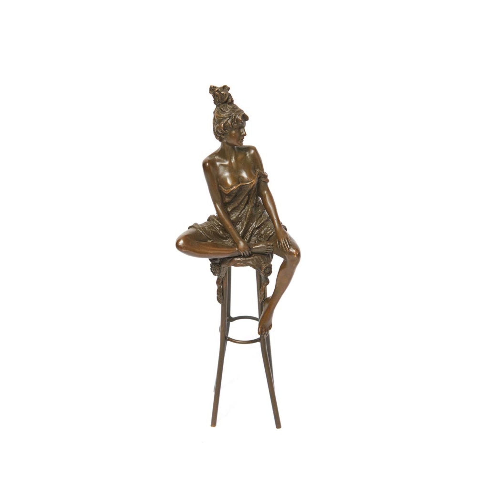 French bronze girl on stool sculpture