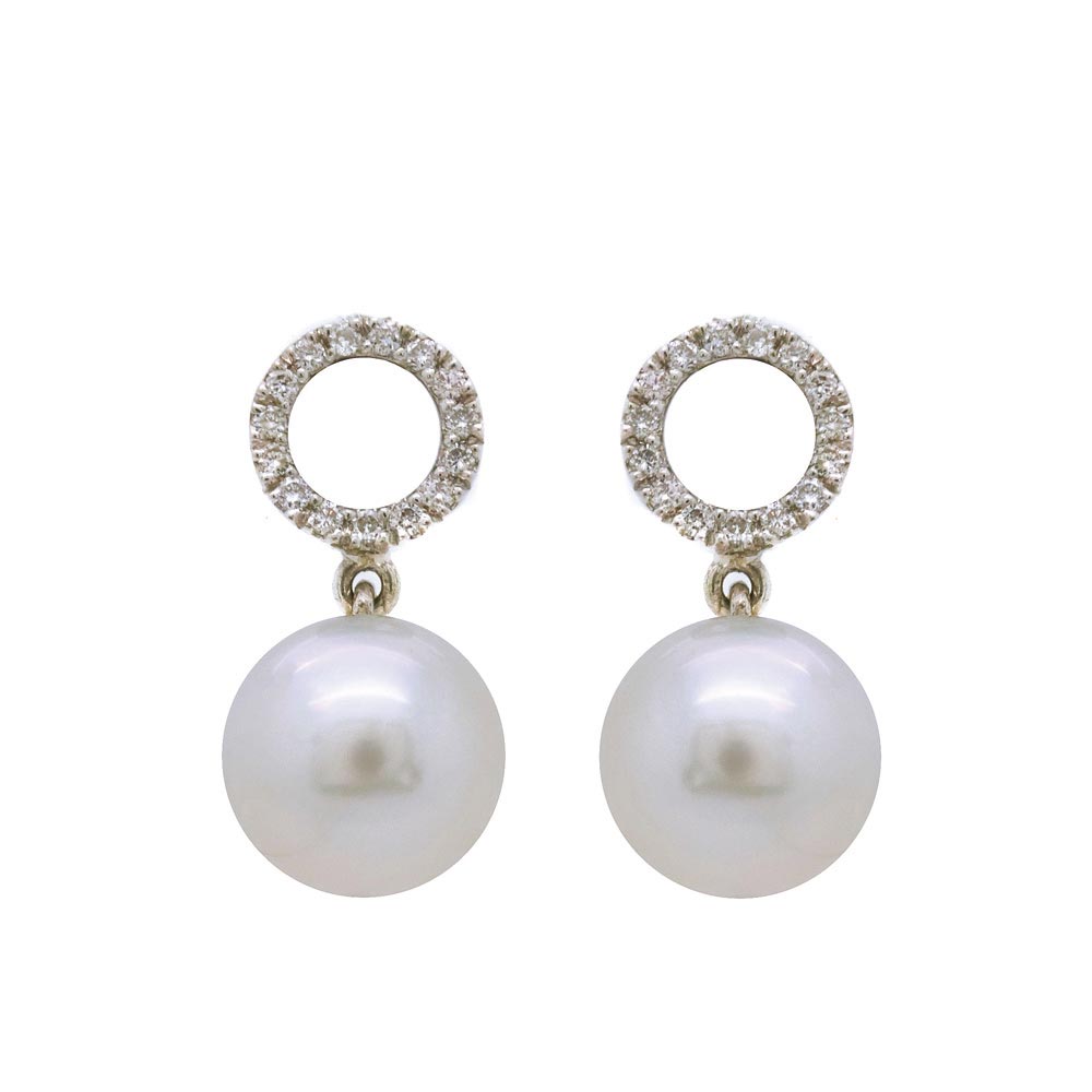 White gold, diamonds and cultured pearl earrings