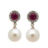 White gold, ruby and diamonds earrings