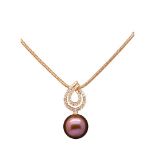 Pink gold, diamonds and chocolate pearl pendant