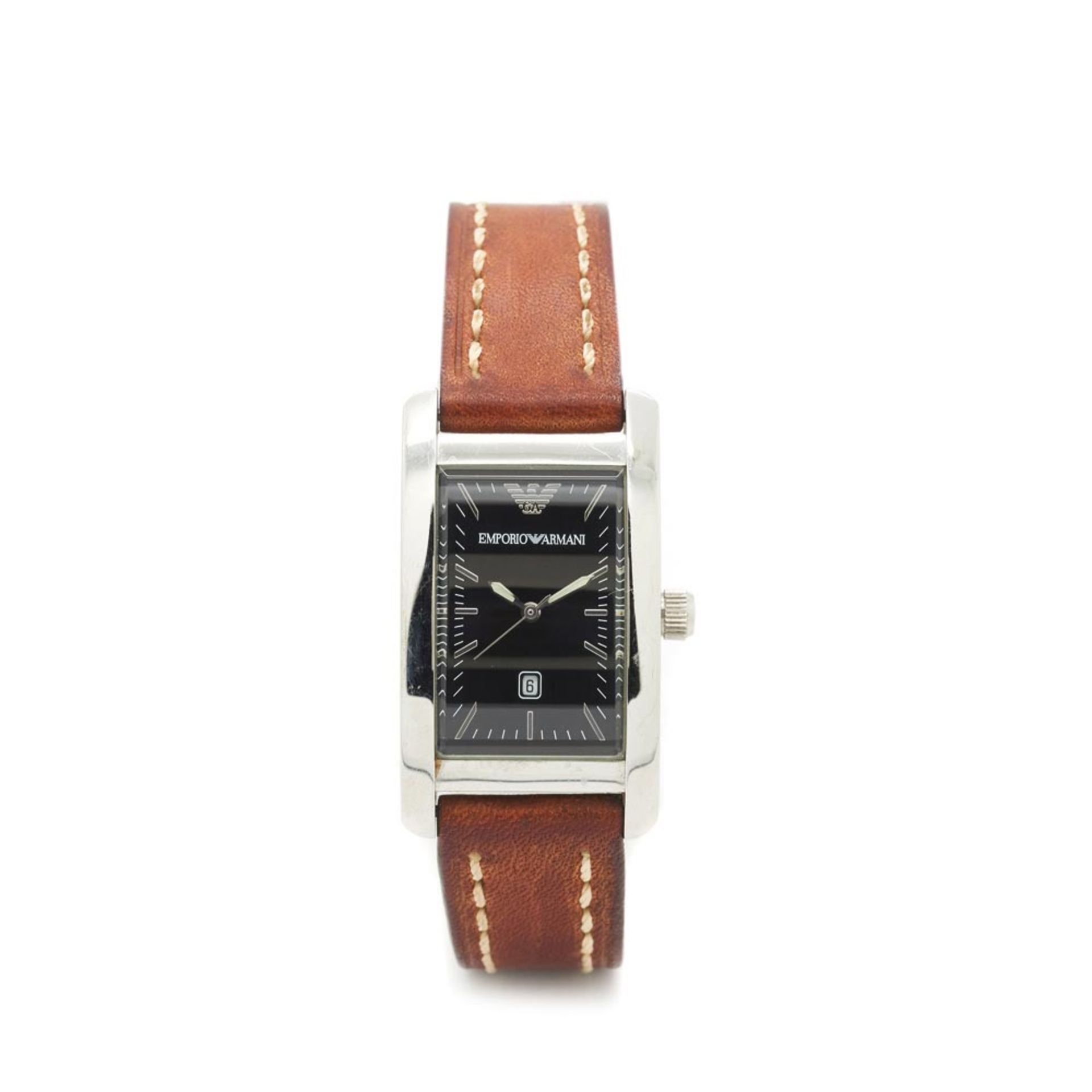 Emporio Armani steel and leather wristwatch