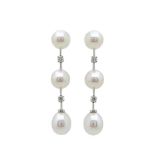 White gold, cultured pearls and diamonds earrings