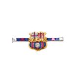 Gold, diamonds and similar ruby and blue sapphire Barcelona Football Club shield needle brooch