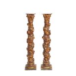 Spanish carved and gilt wood pair of columns, 18th century