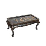 Oriental lacquered and polychrome wood with bone inlaids centre table