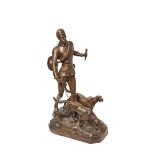 Escuela europea, segundo cuarto del s.XX. Cazador con perros. Escultura en bronce. Alt.: 58 cm.