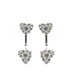 Pendientes desmontables en oro blanco con dos corazones de diamantes talla brillante engastados en