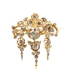 Broche-colgante isabelino en oro con diamantes talla rosa holandesa, tercer cuarto del s.XIX. 5 x