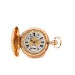 Reloj de bolsillo saboneta G.A. Huguenin & Fils, tercer cuarto del s.XIX. En oro. Esfera argenté con