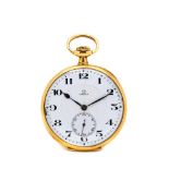 Reloj de bolsillo lepine Omega, primer cuarto del s.XX. En oro. Esfera de porcelana con numeración