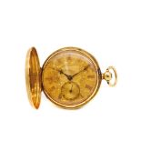 Reloj de bolsillo saboneta, tercer cuarto del s.XIX. En oro. Esfera y tapas decoradas con labrado