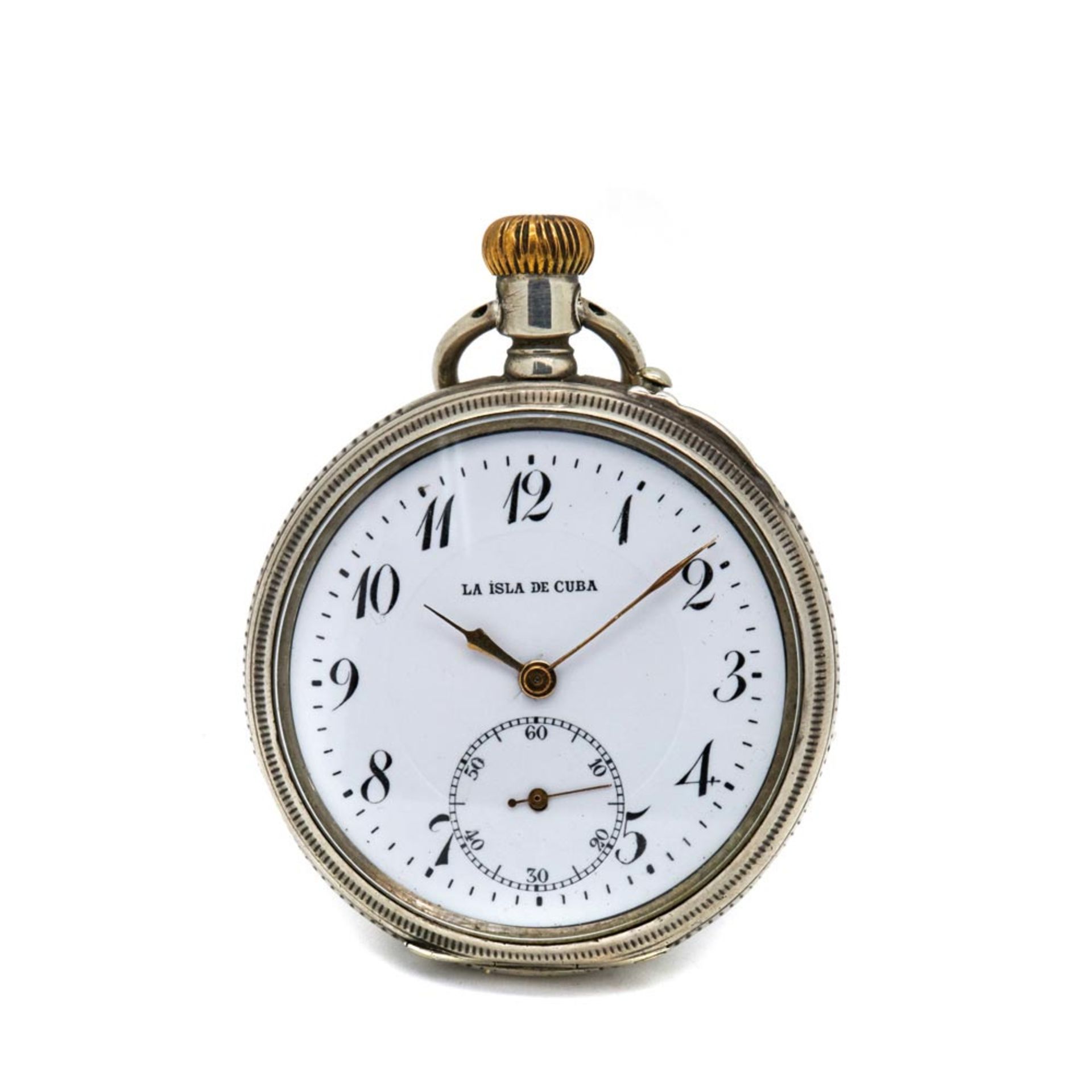 Reloj de bolsillo lepine Paul Jeannot "La isla de Cuba". En plata. Esfera de porcelana con