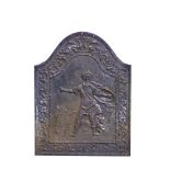 Placa de trasfondo de chimenea en hierro fundido con representación de soldado romano con león y