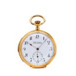 Reloj de bolsillo lepine Rueff Frères, ppios del s.XX. En oro. Esfera blanca con numeración