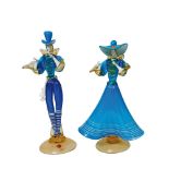 Dama y caballero. Pareja de figuras en cristal de Murano "sommerso", segunda mitad del s.XX. Alt.