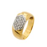 Sortija en oro bicolor con centro de pavé de diamantes talla brillante. Peso diamantes: 0,38 ct.